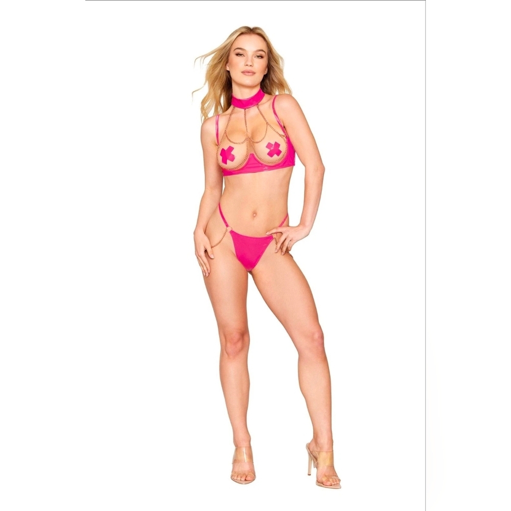 Open Cup Bra Lingerie Set with Chains & G-String  Dreamgirl Peony One Size‎